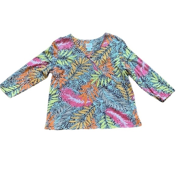 Ruby Rd Favorites women’s tropical print faux wrap top with 3/4 length sleeves - Picture 1 of 6